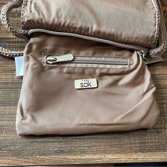 The SAK Tan Woven Square Zip Top with Flap Crossbody Shoulder Mini Bag Purse - Picture 7 of 11